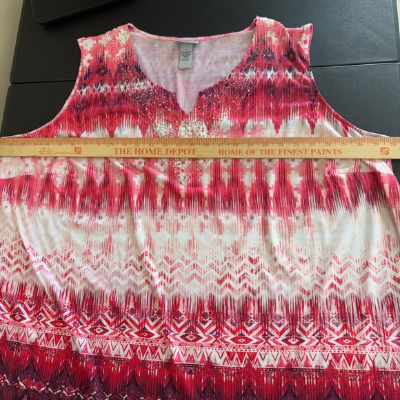 Catherines Ikat Geometric Print Sleevless Tank Top Plus Size 4X Red Pink Lace - Picture 8 of 10